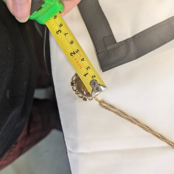 Vintage Tiger eye stone on gold tone pendant with black heart accent - Picture 9 of 9